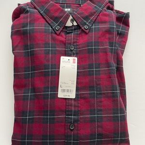 Uniqlo Red Black Flannel Checked LS Button Shirt